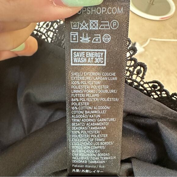 Topshop Black Velvet Lace Crochet High Waisted Mini Skirt A line Floral Sz 6 (S) - Picture 9 of 10